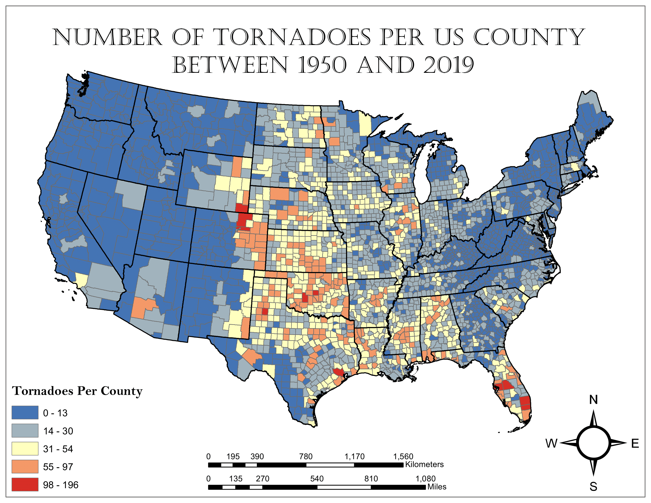 Tornadoes per County